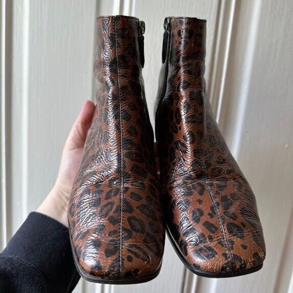 Bruno Premi Leather Animal Print Booties Block Heel Side Zipper Size 37 - Picture 7 of 14